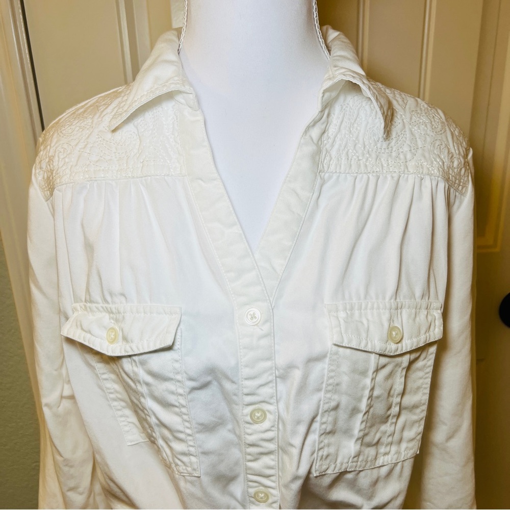 ECI New York White Lace Embroidered Button Down Drawstring Long Sleeve Dress Med - Picture 5 of 15